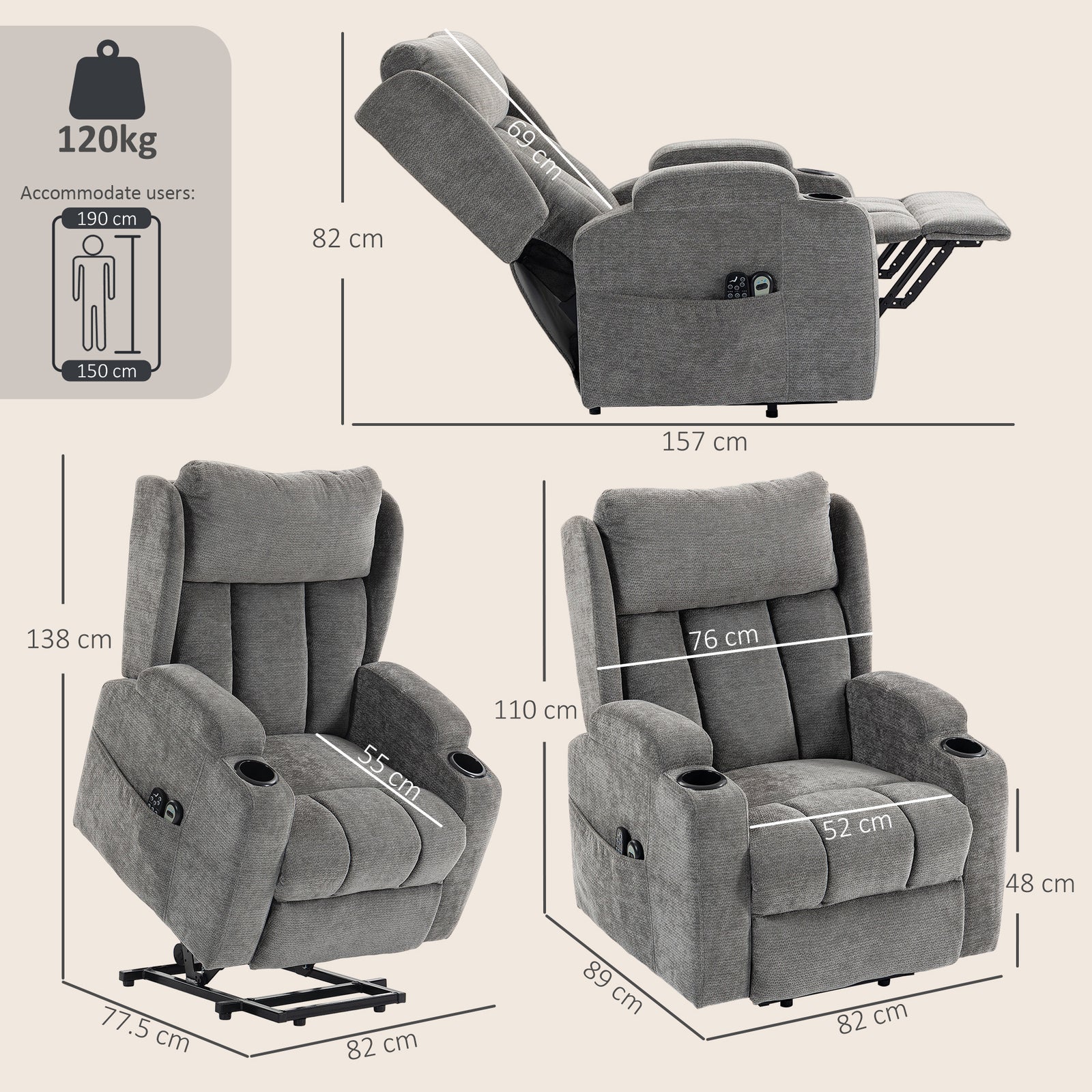 Power Lift Recliner Chair with Vibration Massage and Heat, Chenille Ri