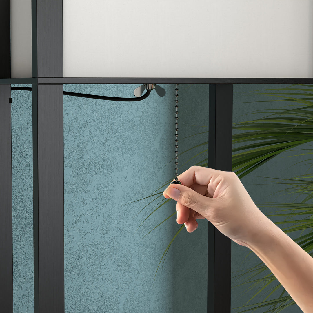 MCL Floor Lamp with Shelves and Top Light, Modern Corner Standing Lamp with TC Fabric Lampshade for Living Room, Bedroom, Bulb not Included, Black