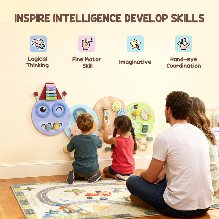 MCL Caterpillar Busy Board with 7 Activities, for Nursery, Playroom, Home, for 3+ Years