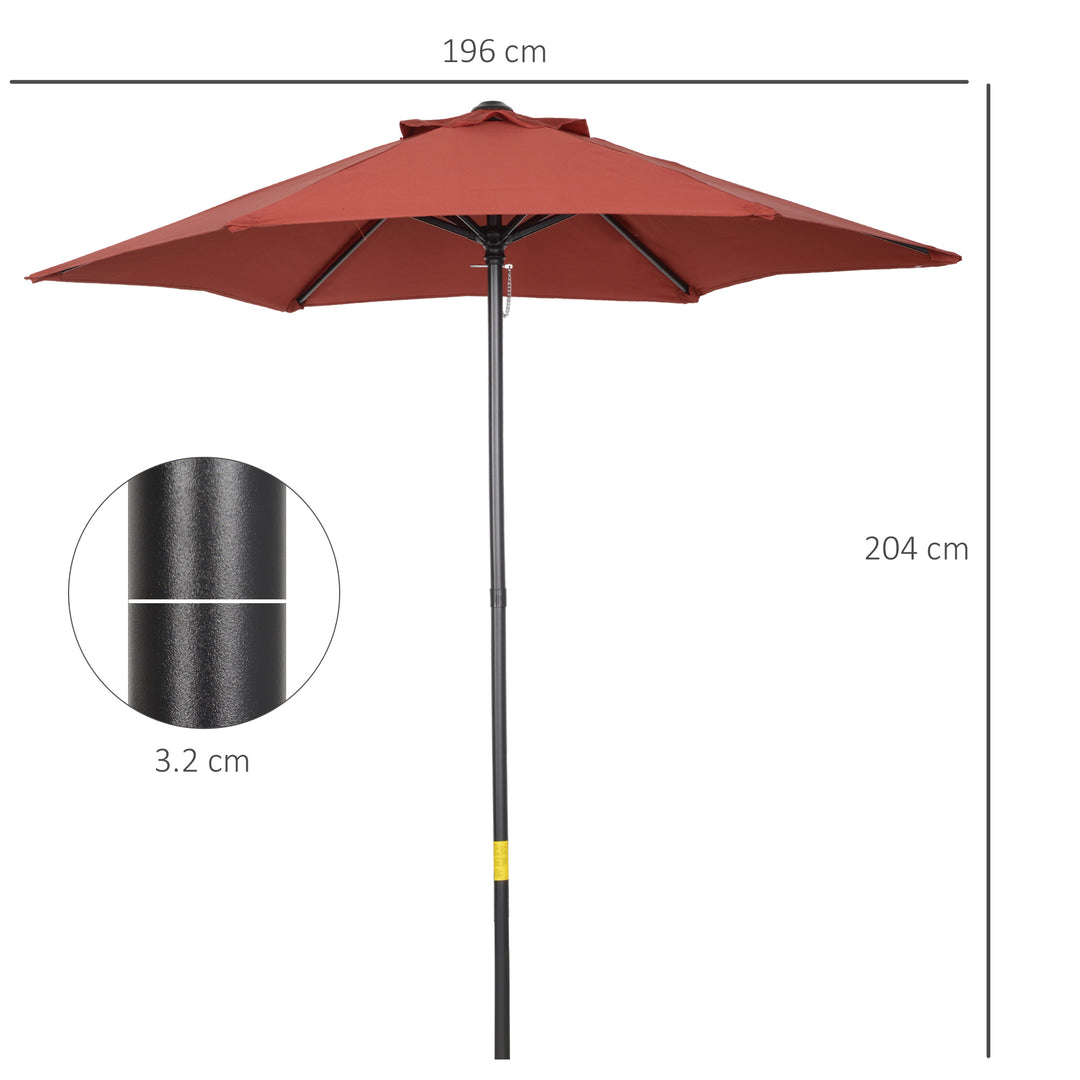 2m Garden Parasol Umbrella, Outdoor Sun Shade with 6 Sturdy Ribs for Balcony, Bench, Garden, Wine Red