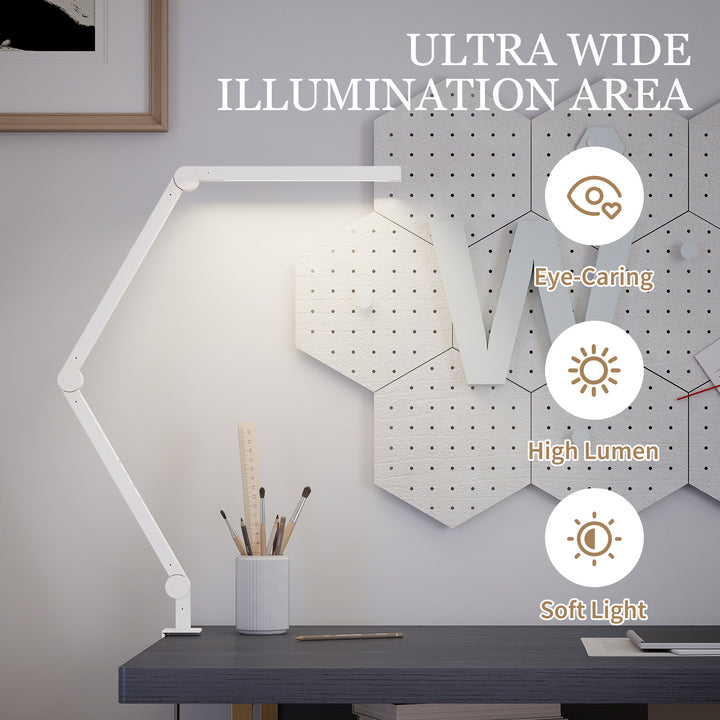 MCL LED Desk Lamp, Dimmable Desk Light with Swing Arm and Clamp, Adjustable Eye-Caring Table Lamp with 2 Colour Modes & 5 Brightness Levels for Study, Drawing, Office, Architect, Task, White