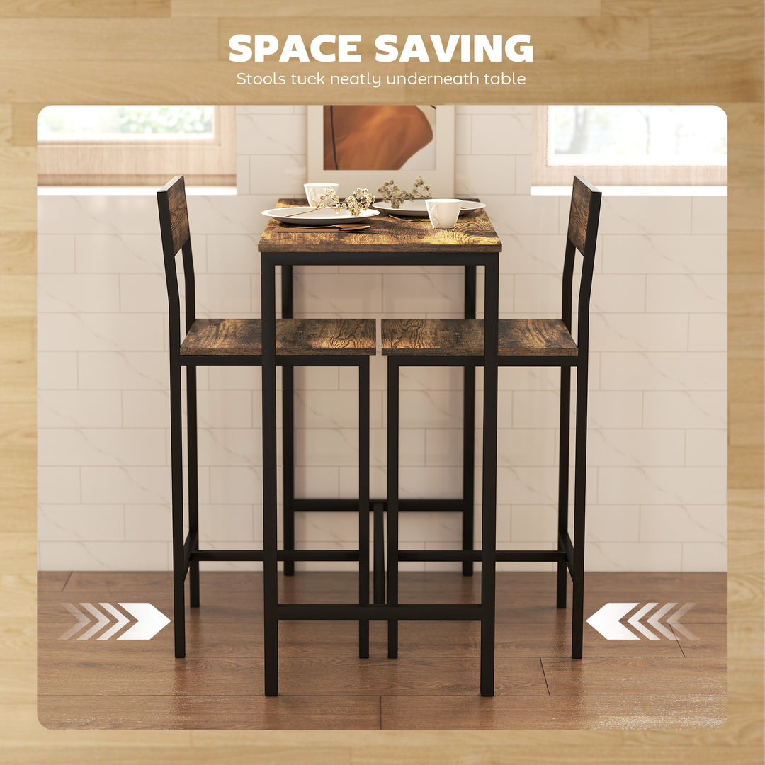 3-Piece Bar Table Set with 2 Stools, Industrial Breakfast Bar Set with
