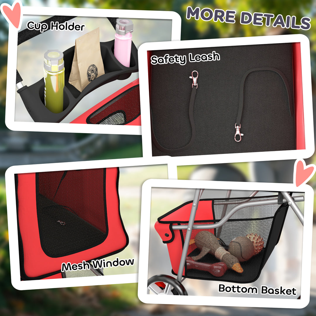 Dog Pram, Pet Stroller with Reflective Strips, Foldable Cat Stroller w