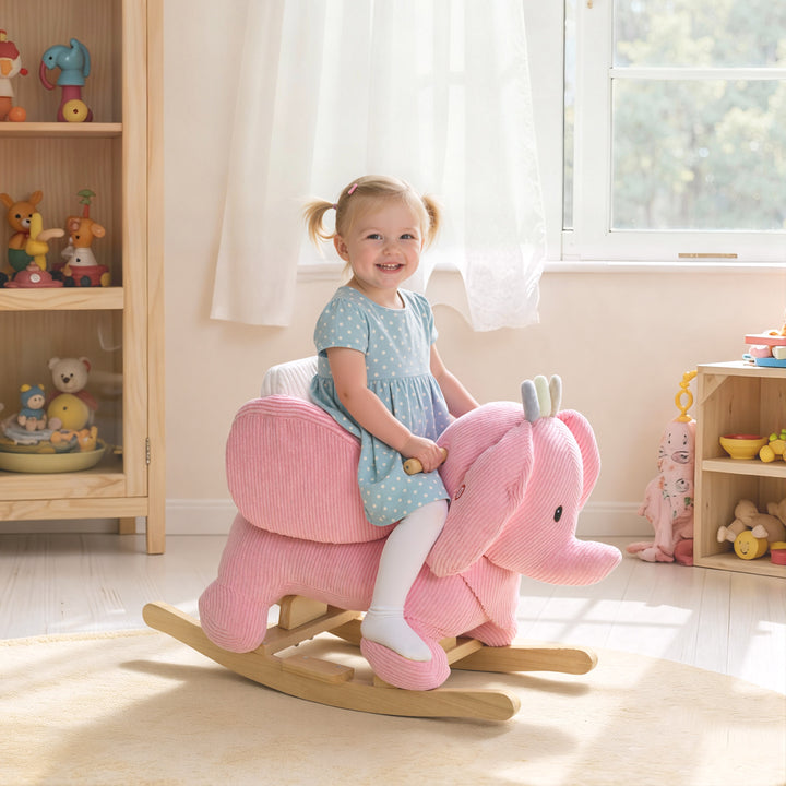Kids Rocking Horse, Baby Ride on Elephant Rocker with Safety Belt and Sound for Toddlers 18 to 36 Months