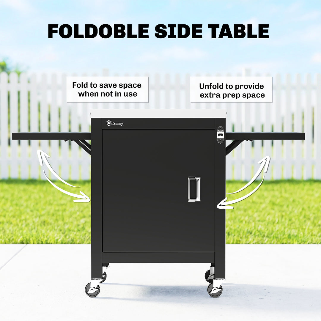 Outdoor Grill Cart with Stainless Steel Tabletop, BBQ Table with a Cab