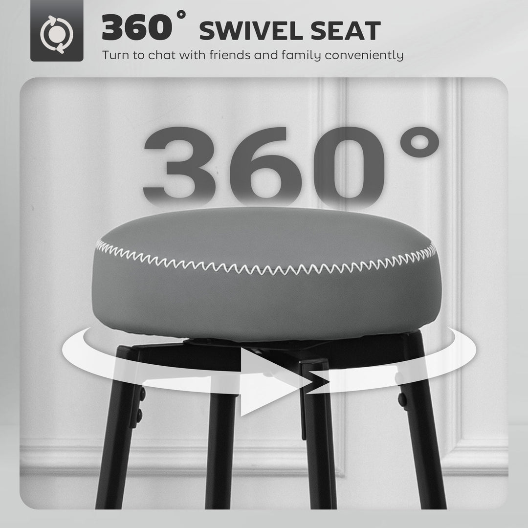Set of Two Faux Leather Bar Stools - Grey/Black