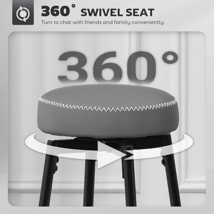 Set of Two Faux Leather Bar Stools - Grey/Black