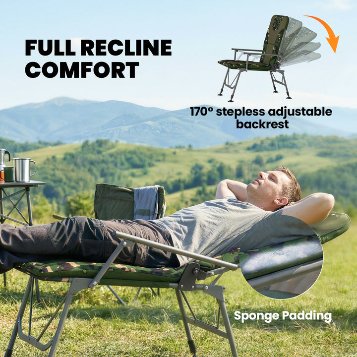 Camping Chair Padded Reclining Folding Chair with Wide Armrests for Ad