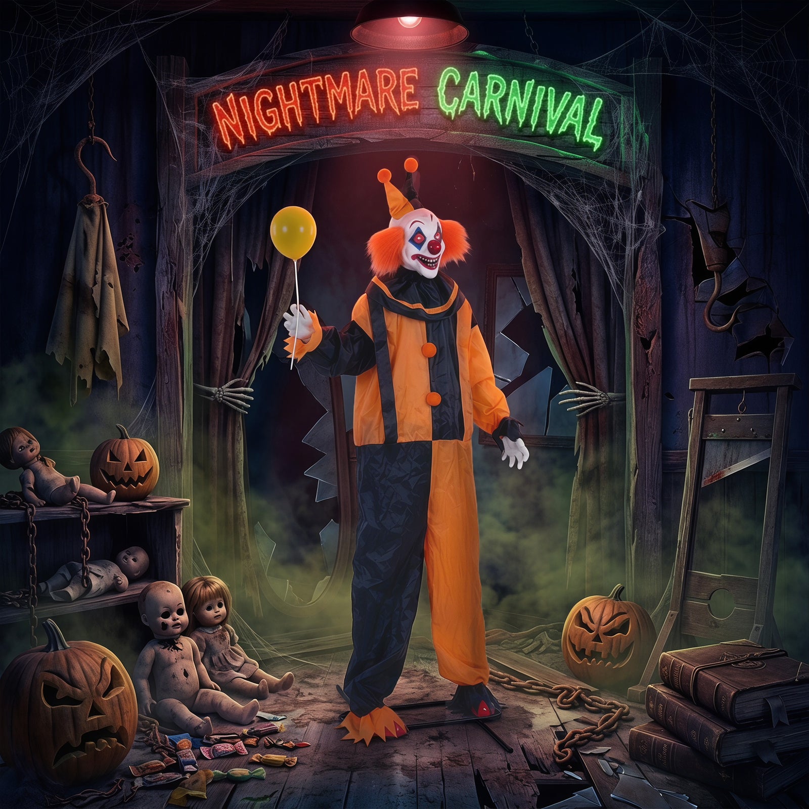 190cm Life Size Animated Clown Halloween Decoration, Scary Halloween A