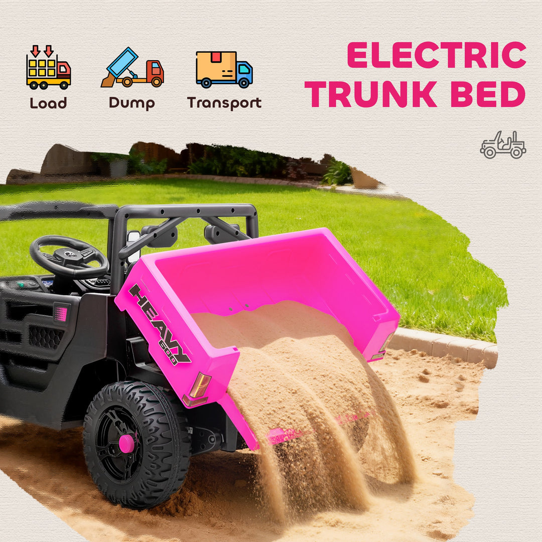 Kids Ride on Car, 12V Electric Kids UTV with Electric Dump Bed, 4-Wheel Suspension for 3-8 Years