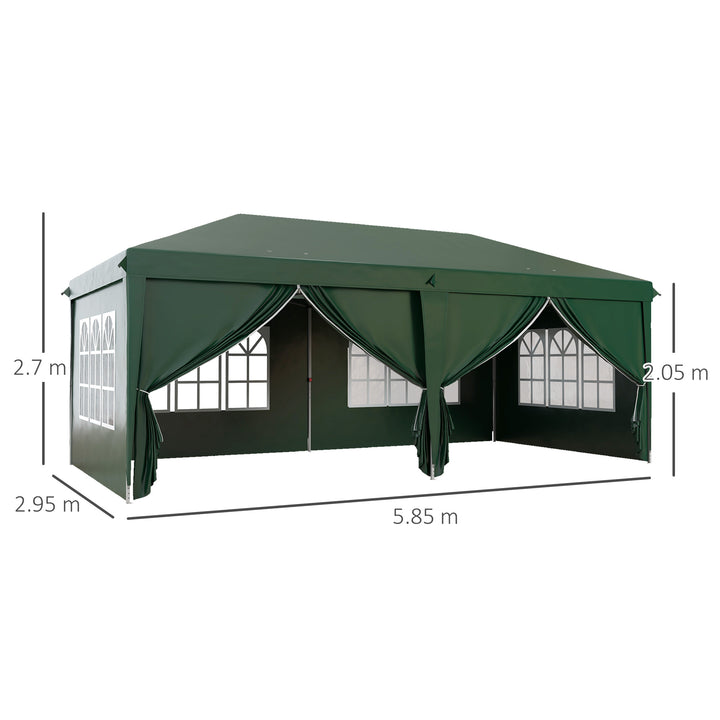 3 x 6m Pop-Up Gazebo, with Curtain Walls and Windows - Dark Green