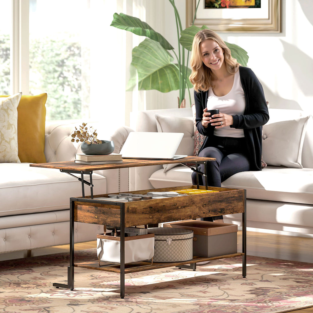 Lift-Top Coffee Table, with Storage - Rustic Brown