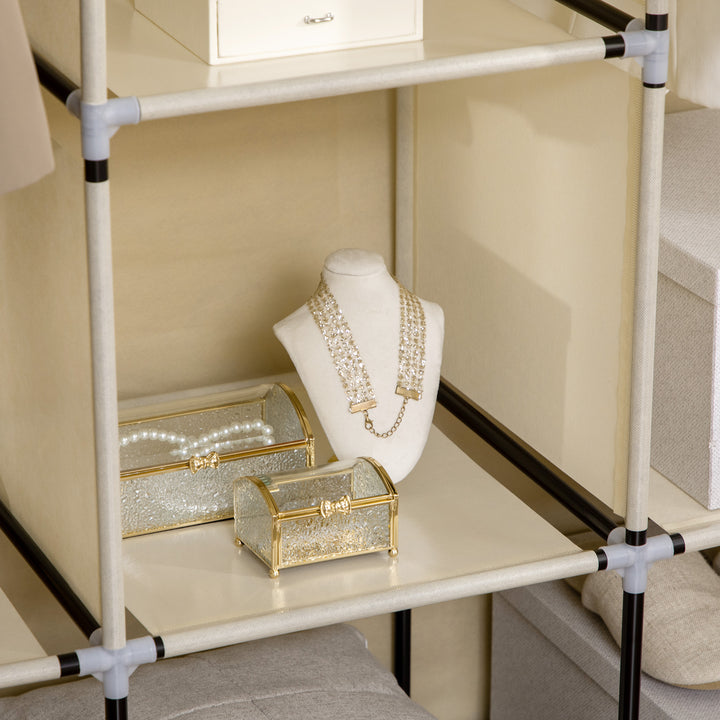 Fabric Wardrobe, with Rails and Shelves - Beige