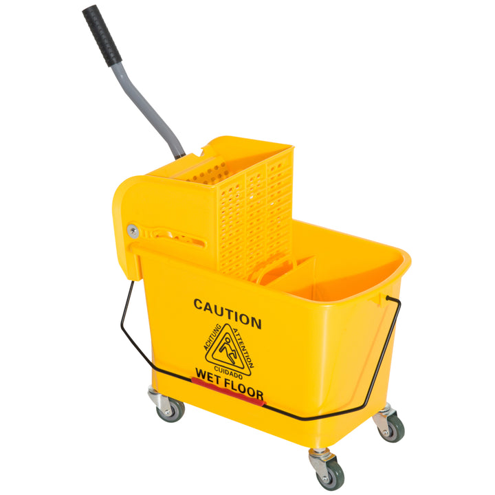 20L Mop Bucket on Wheels, with Water Separation Panel - Yellow