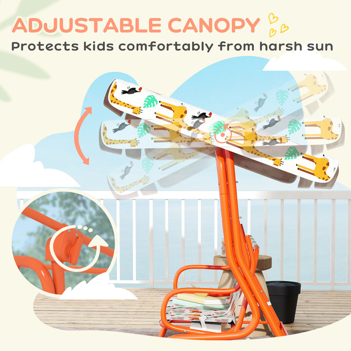 Kids Porch Swing, 2-Seater Patio Swing Bench Hammock with Seat Belts, Adjustable Canopy for Garden - Orange/White