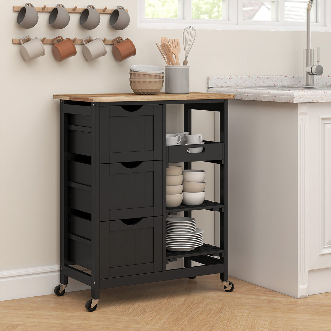 Rolling Kitchen Island Cart, Bar Serving Cart, Compact Trolley on Whee