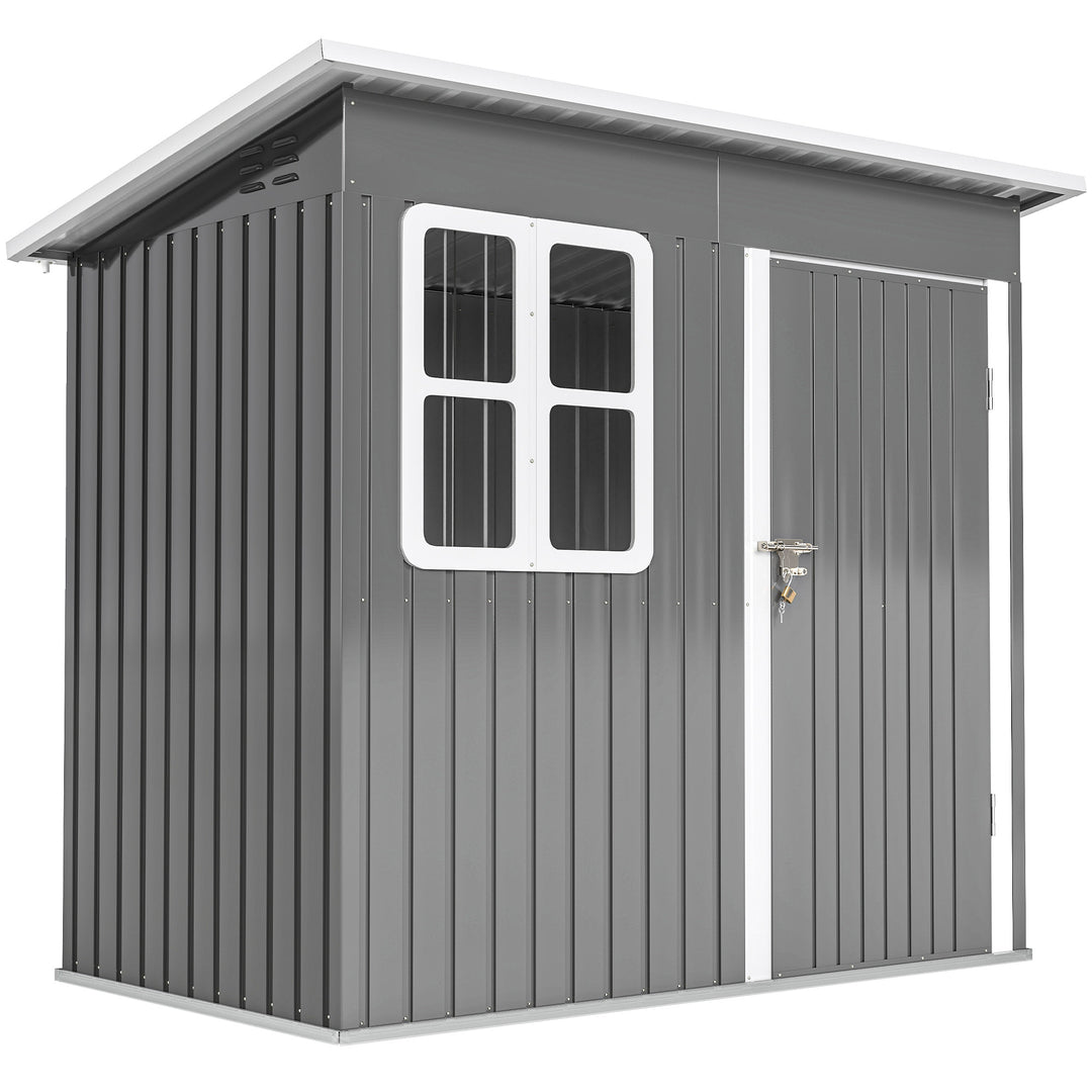7 x 4ft Galvanised Steel Garden Shed, with Lock and Gloves - Grey