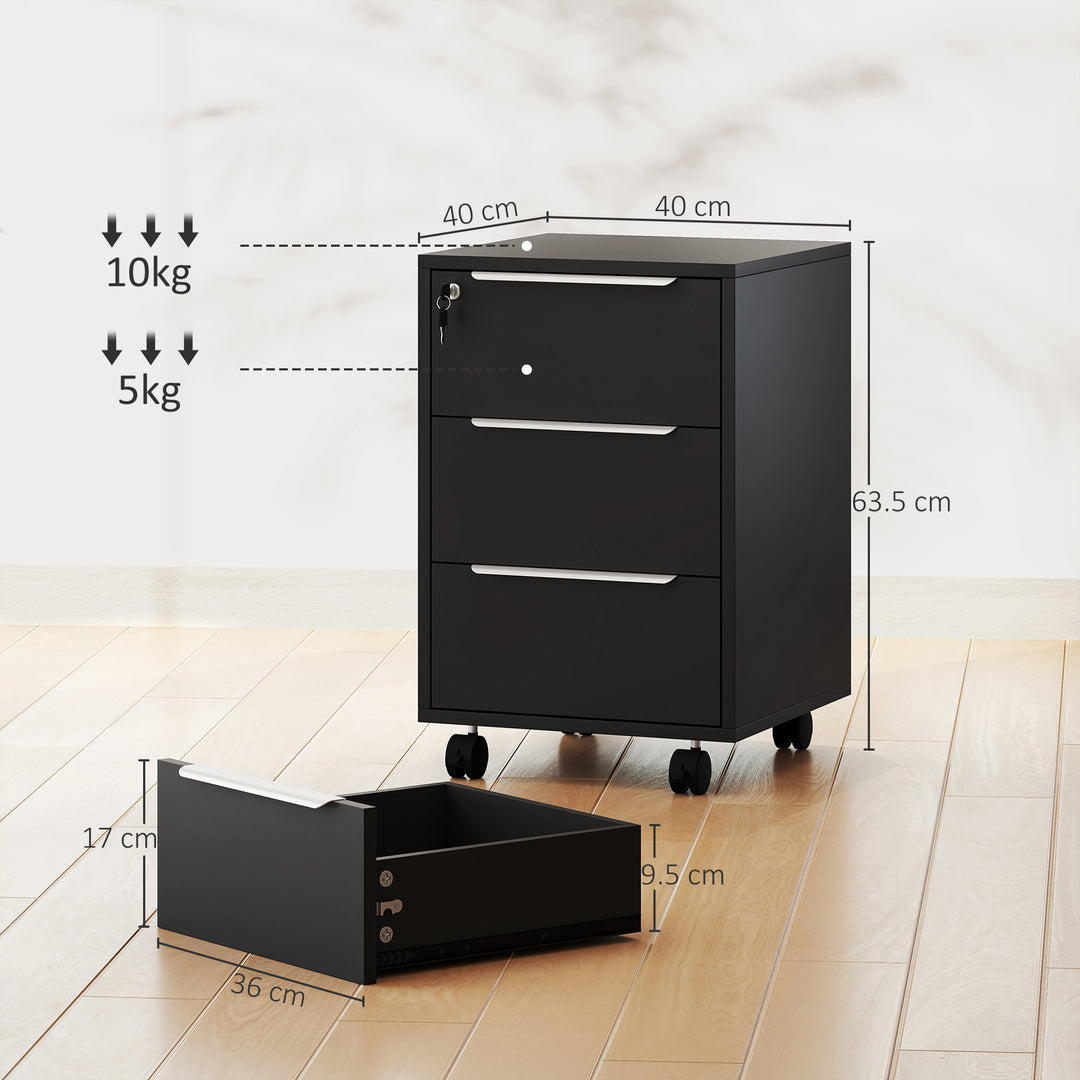 Three-Drawer Locking Filing Cabinet - Black
