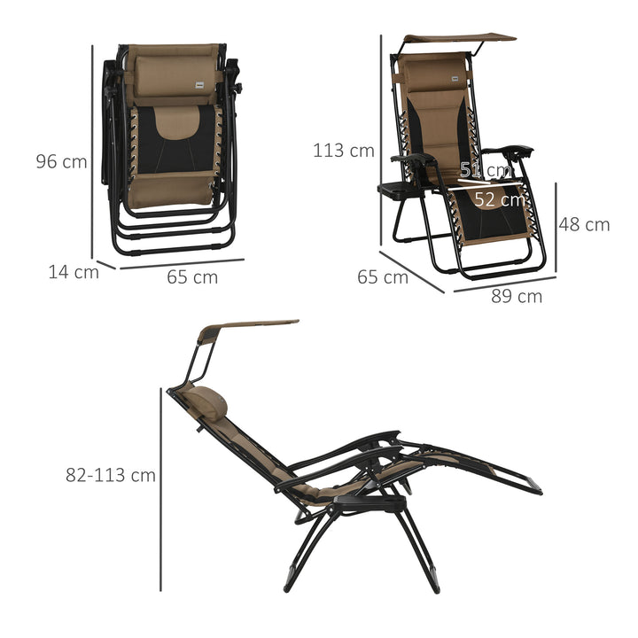 Zero Gravity Lounger Chair, Folding Reclining Patio Chair with Shade Cover, Padded Seat, Cup Holder, Soft Cushion and Headrest for Poolside, Camping, Coffee