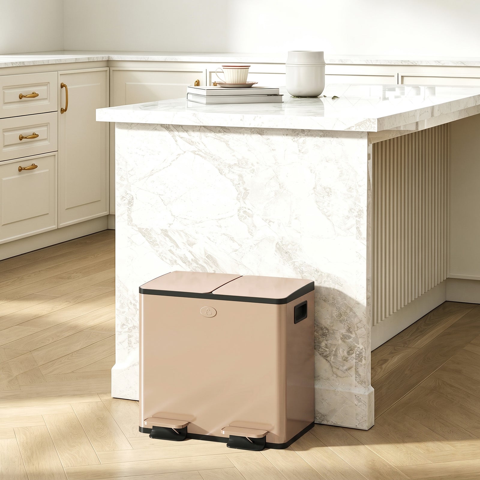 30L Dual Compartment Stainless Steel Bin, with Deodoriser Holders - Go