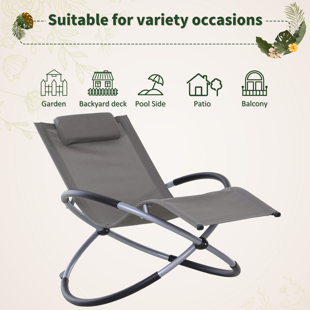 Outdoor Orbital Lounger Zero Gravity Patio Chaise Sun Lounger Foldable Rocking Chair with Pillow, Grey