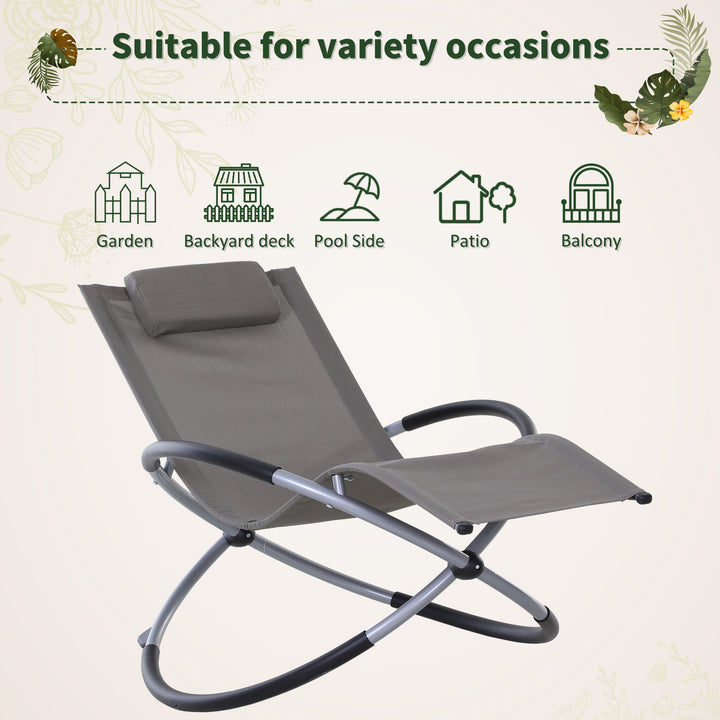 Outdoor Orbital Lounger Zero Gravity Patio Chaise Sun Lounger Foldable Rocking Chair with Pillow, Grey
