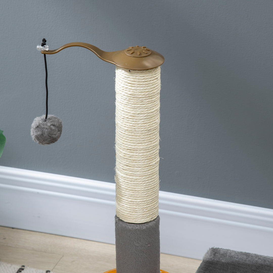 56cm Cat Tree Tower Activity Centre, Climbing Stand Kitten House Furniture w/ Scratching Posts, Toy Ball - Grey