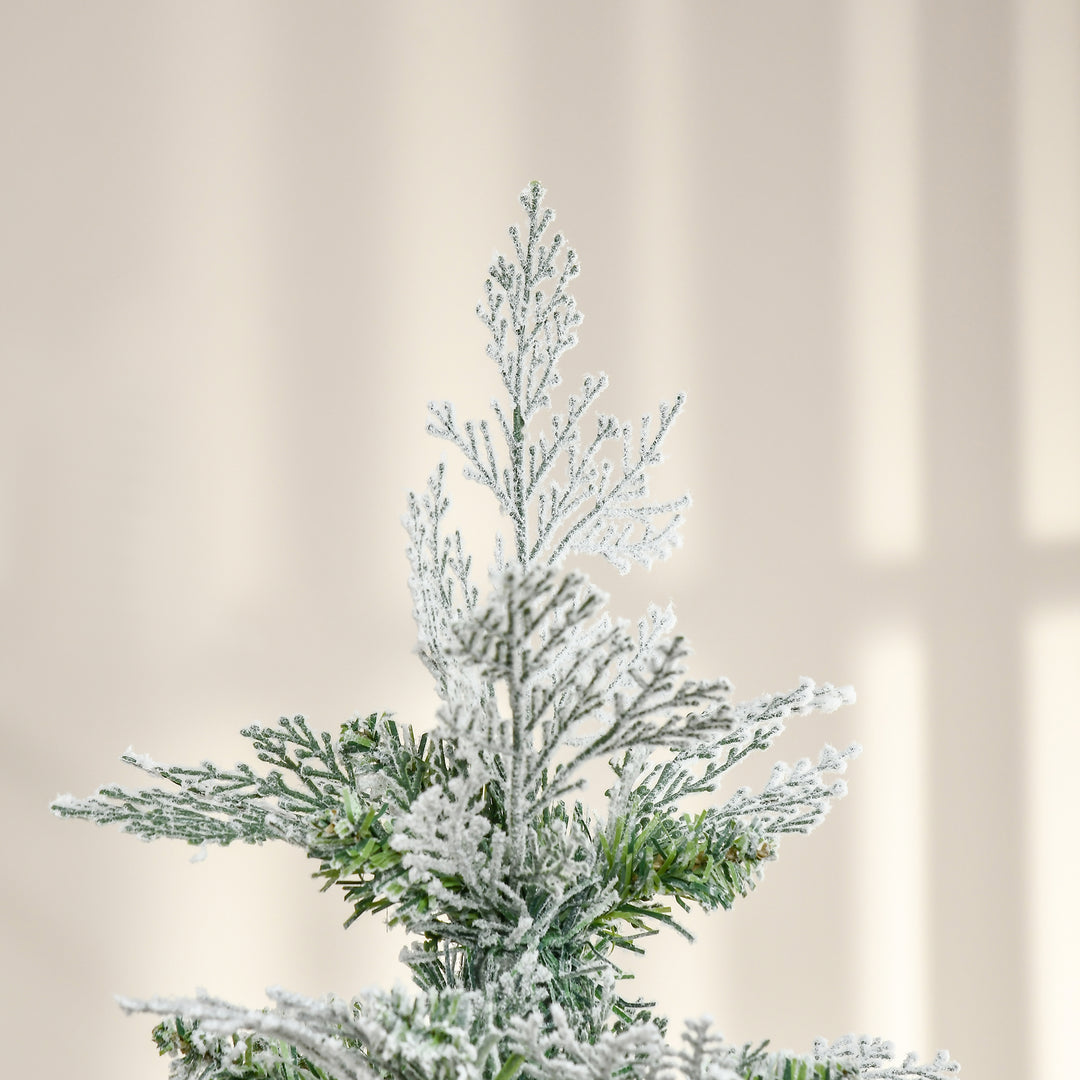 HOMCOM Pencil Snow Flocked Artificial Christmas Tree with Realistic Cypress Branches, Auto Open, Green