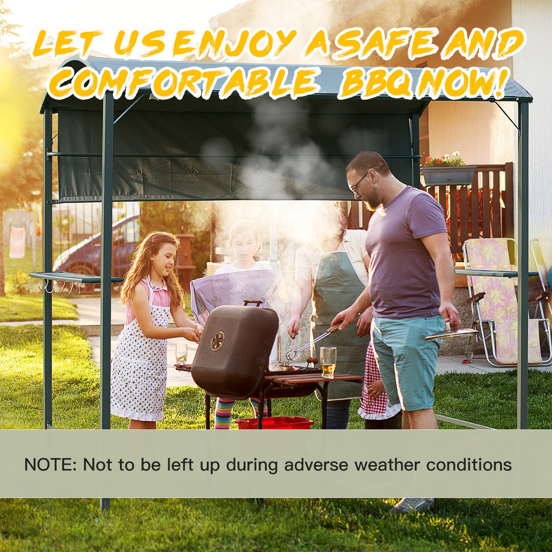2.2 x 1.4m BBQ Shelter, Outdoor Grill Gazebo Canopy with Shelves, Hanging Hooks, and Metal Frame, for Garden Patio Backyard