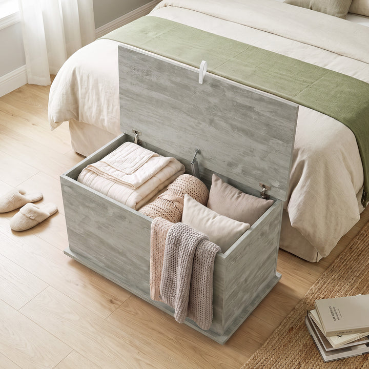 Storage Chest, 102L Blanket Box, Shoe Bench with Safety Hinged Lid, Be