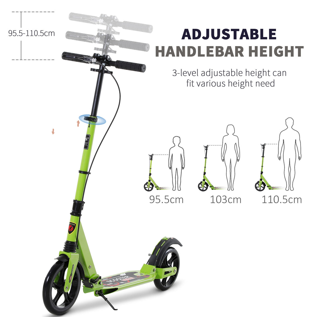 MCL Kick Scooter, Folding 2 Wheel Scooter for 14+ Teens Adults, with Dual Brake System, Dual Suspension, 230mm Big Wheels, 3 Adjustable Handlebar, up to 100KG, Green