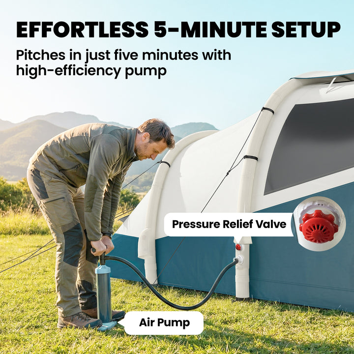Inflatable Camping Tent w/ Air Pump, Easy Setup 2-3 Person Blow Up Ten