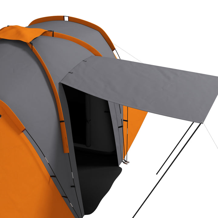 Outsunny Large Camping Tent Tunnel Tent with 2 Bedroom and Living Area, 2000mm Waterproof, Portable with Bag for 4