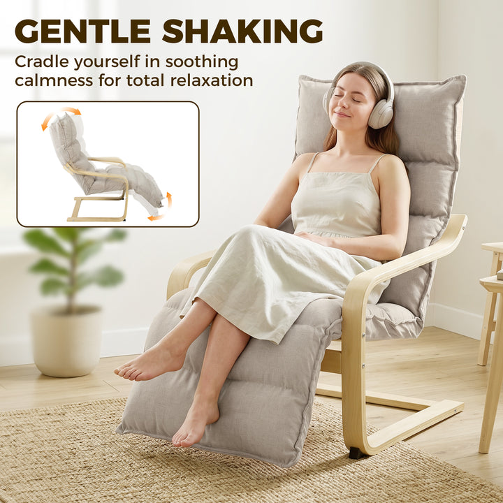 Curved Wooden Accent Chair, Armchair with Adjustable Footrest, Light B
