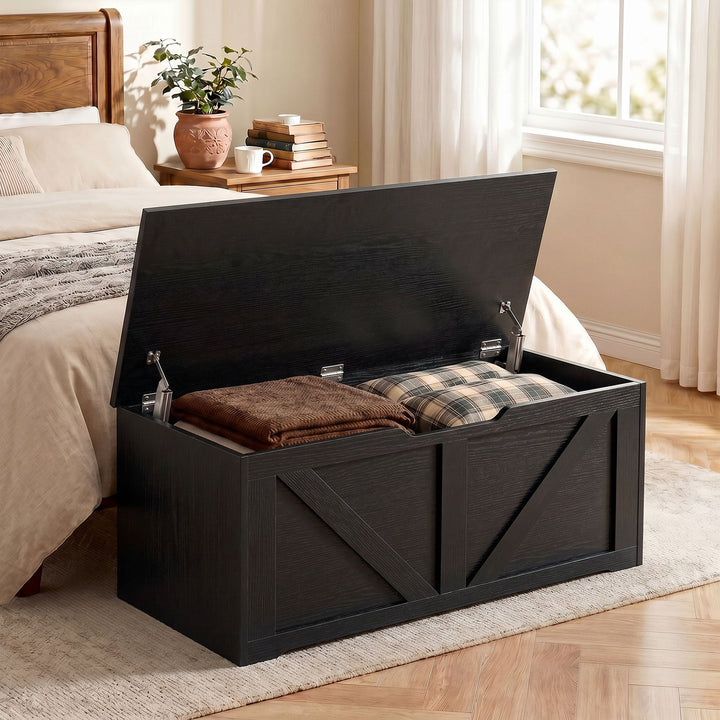 127L Home Storage Box, with Safety Hinges - Wood-Effect
