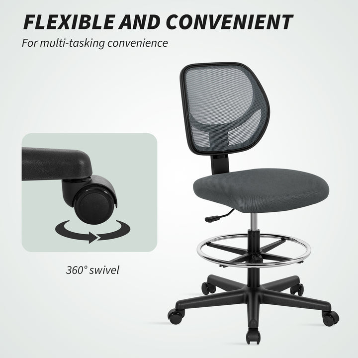 Ergonomic Mesh Standing Desk Chair with Adjustable Footrest Ring and Seat Height Charcoal Grey