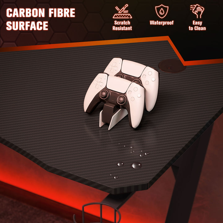 MCL Gaming Desk 120 x 65 cm Steel Frame with Cup Holder, Headphone Hook, Adjustable Feet and Cable Organiser, Home Office Computer Table, Black