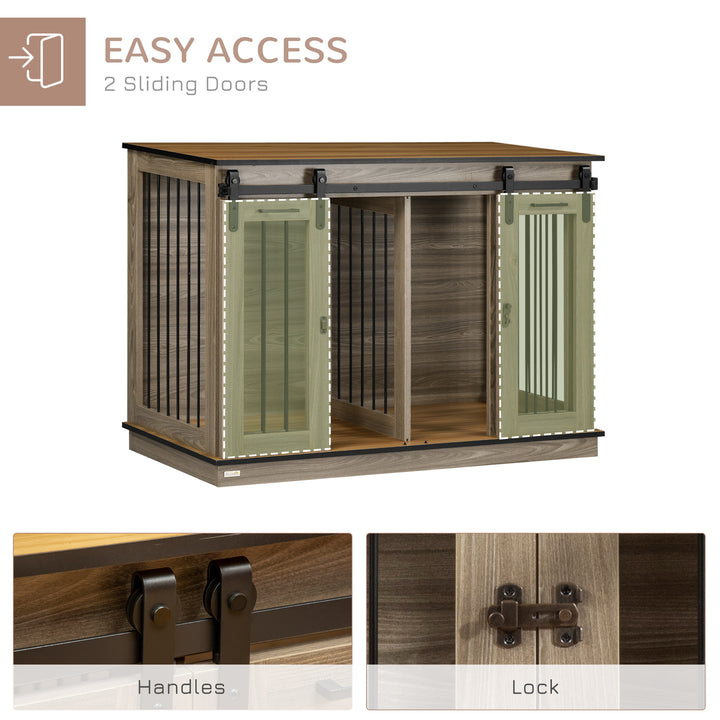 Dog Crate Furniture for Large Dogs, Double Dog Cage for Small Dogs, with Sliding Doors - Oak Tone