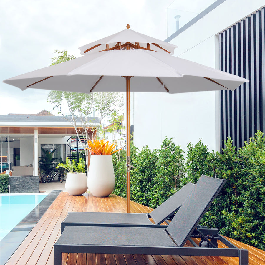 2.7m Elegant Wooden Frame Parasol Umbrella - White