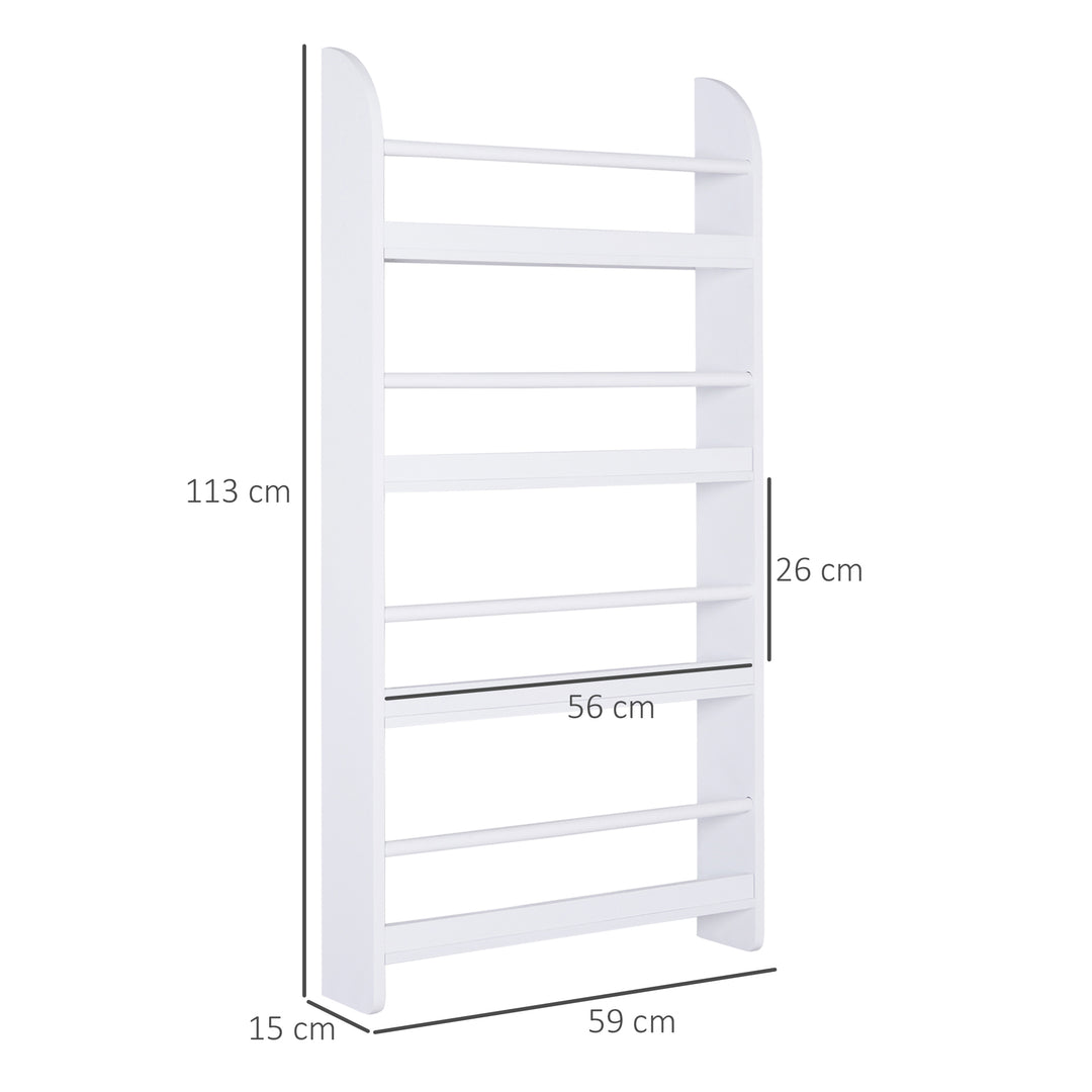 Bookcase, 4 Tier Wall Mounted Bookshelf, 15cm Depth Storage Shelving Rack for Bedroom Nursery Office Home, Accessories Supplies, White