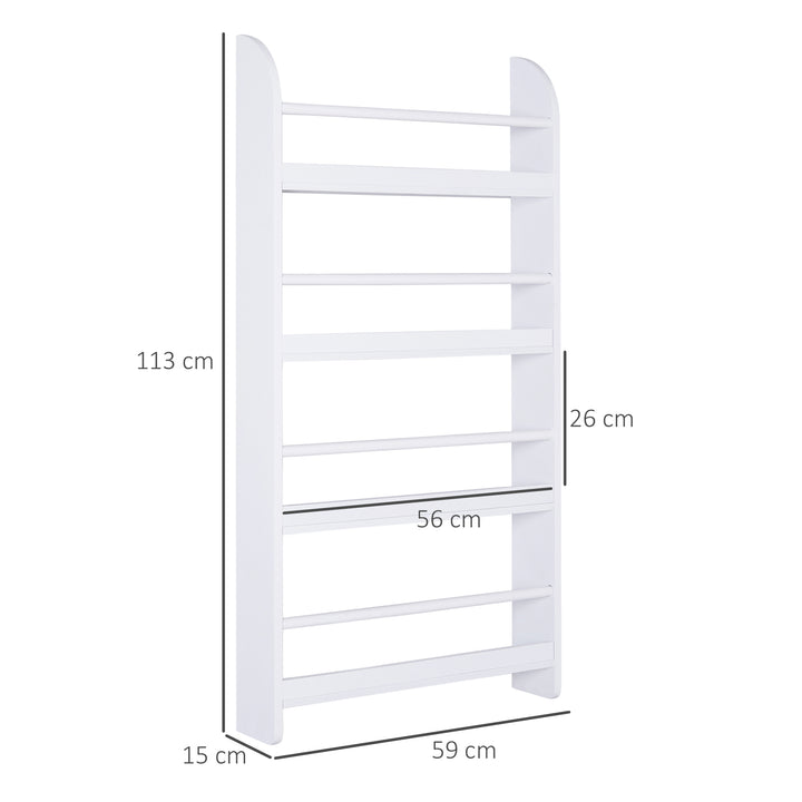 Bookcase, 4 Tier Wall Mounted Bookshelf, 15cm Depth Storage Shelving Rack for Bedroom Nursery Office Home, Accessories Supplies, White
