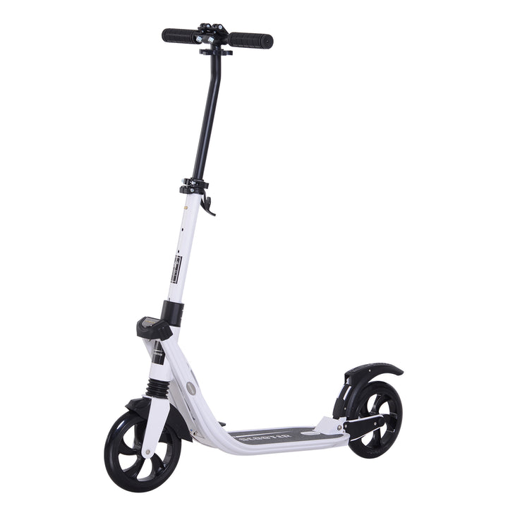 HOMCOM Folding Kick Scooter Hight-Adjustable Urban Scooter w/ Rear Brake, Double Shock Absorption System & 2 Big Wheels, For 14+ Teens Adult, White