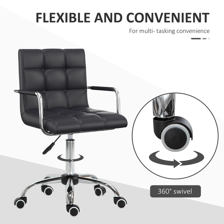 Vinsetto Office Chair Mid Back Faux Leather Desk Chair, Swivel, Armrests, Wheels, Height Adjustable, Black