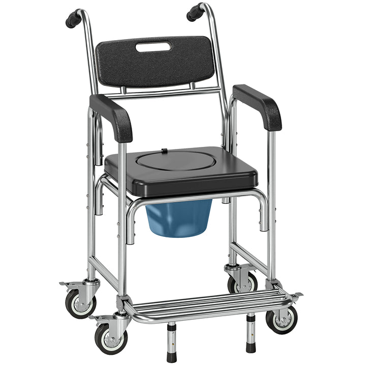 Transport Beside Shower Chair, 3-in-1 Commode Chair with Wheels and Pa