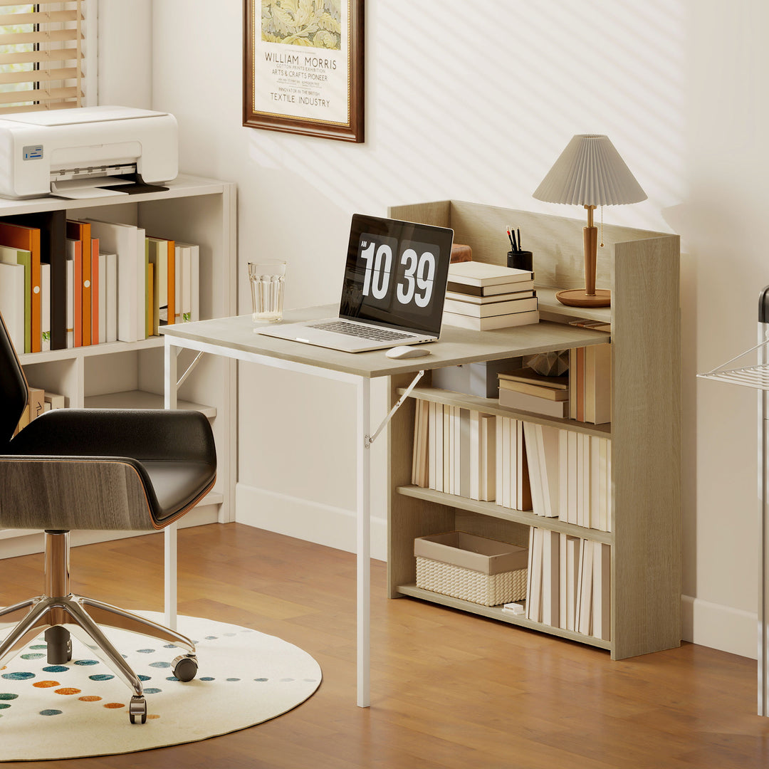 Kitchen Table, Folding Dining Table, with 4-Tier Shelves, Modern Drop-