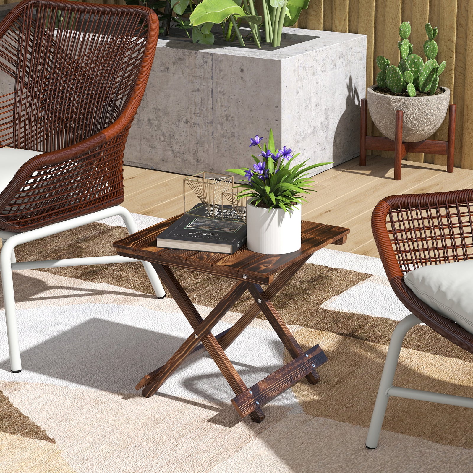 Fir Wood Folding Coffee Table, Lightweight Small Garden Table with Sla
