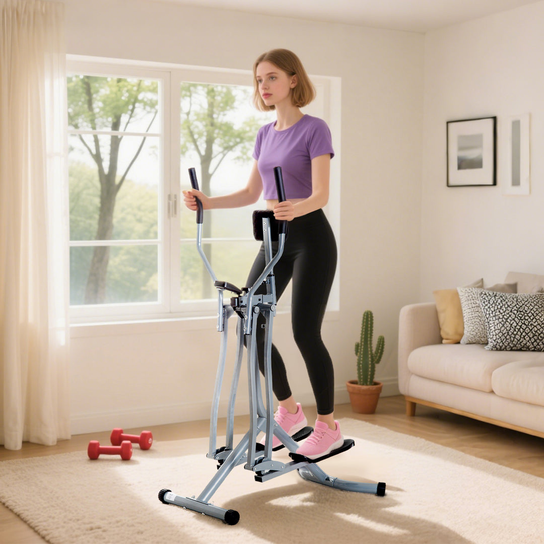 Air Walker Glider, Cross Trainer Fitness Machine, with LCD, for Home Gym, Grey