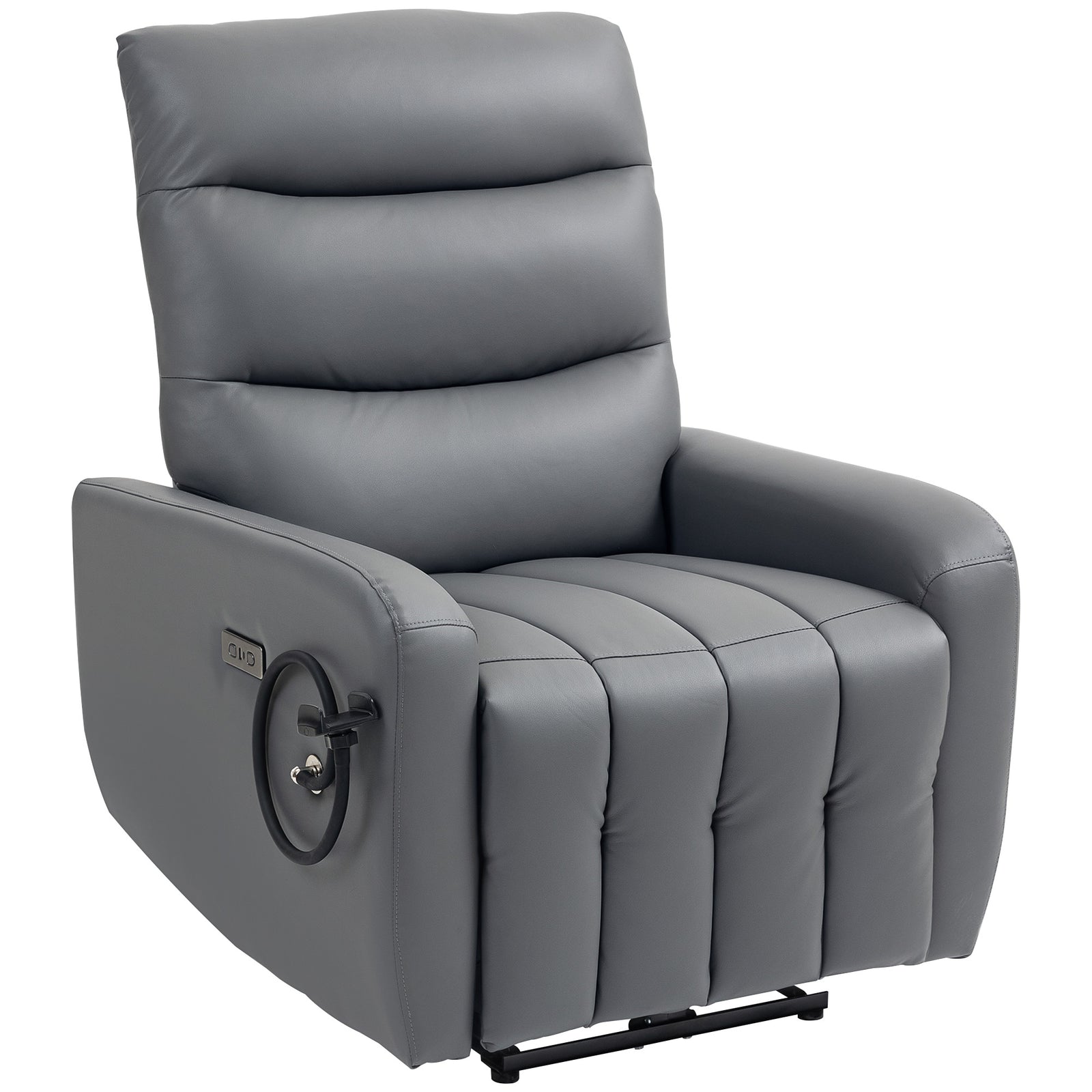 Electric Recliner Armchair with USB + Type C Charge Port, Phone Holder, PU Leather Reclining Chair with Adjustable Leg Rest, Recliner Chair for Home Living Room Theater, Grey