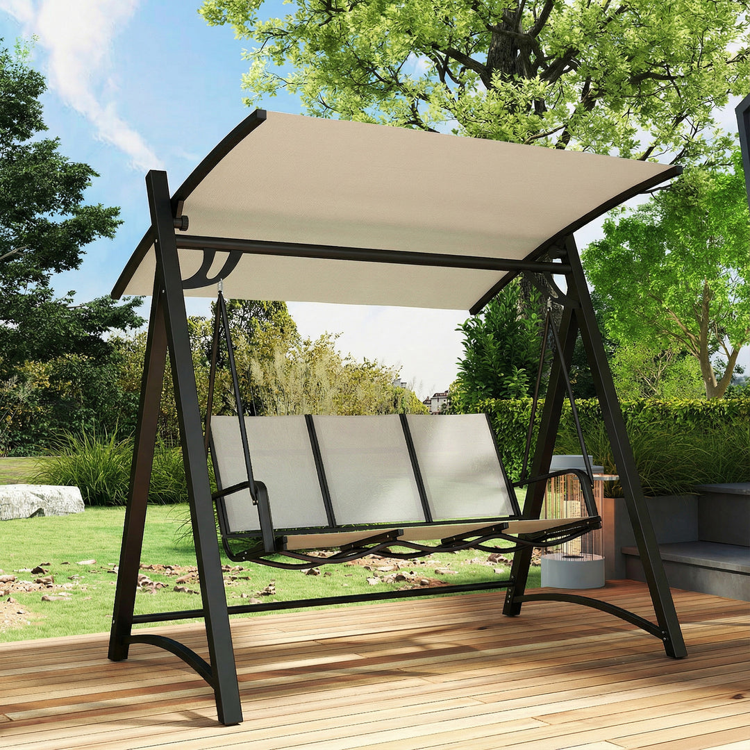 3 Seater Swing Chair, Garden Swing Bench with Adjustable Tilting Canop