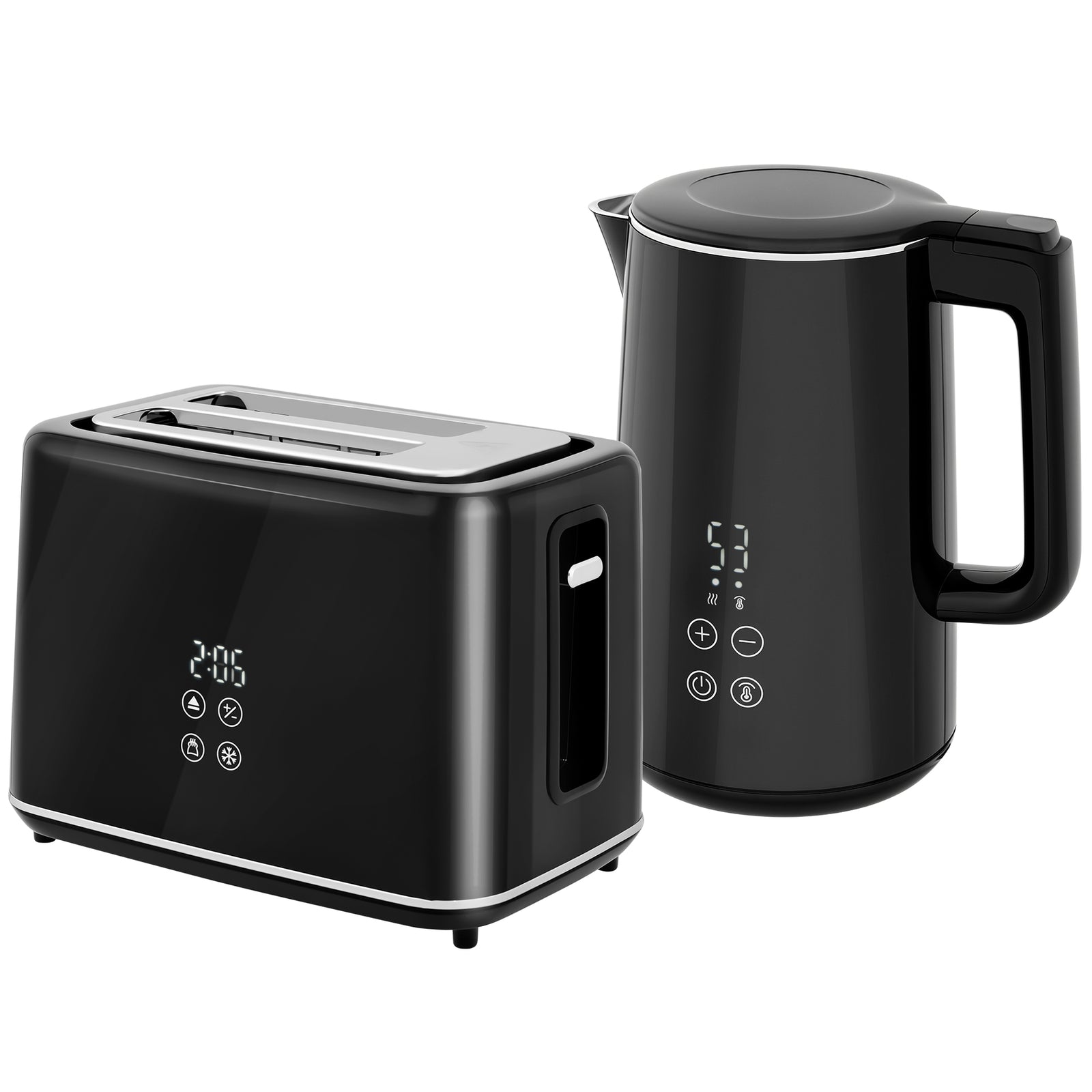 Polished Metal Kettle and Toaster Set - Black